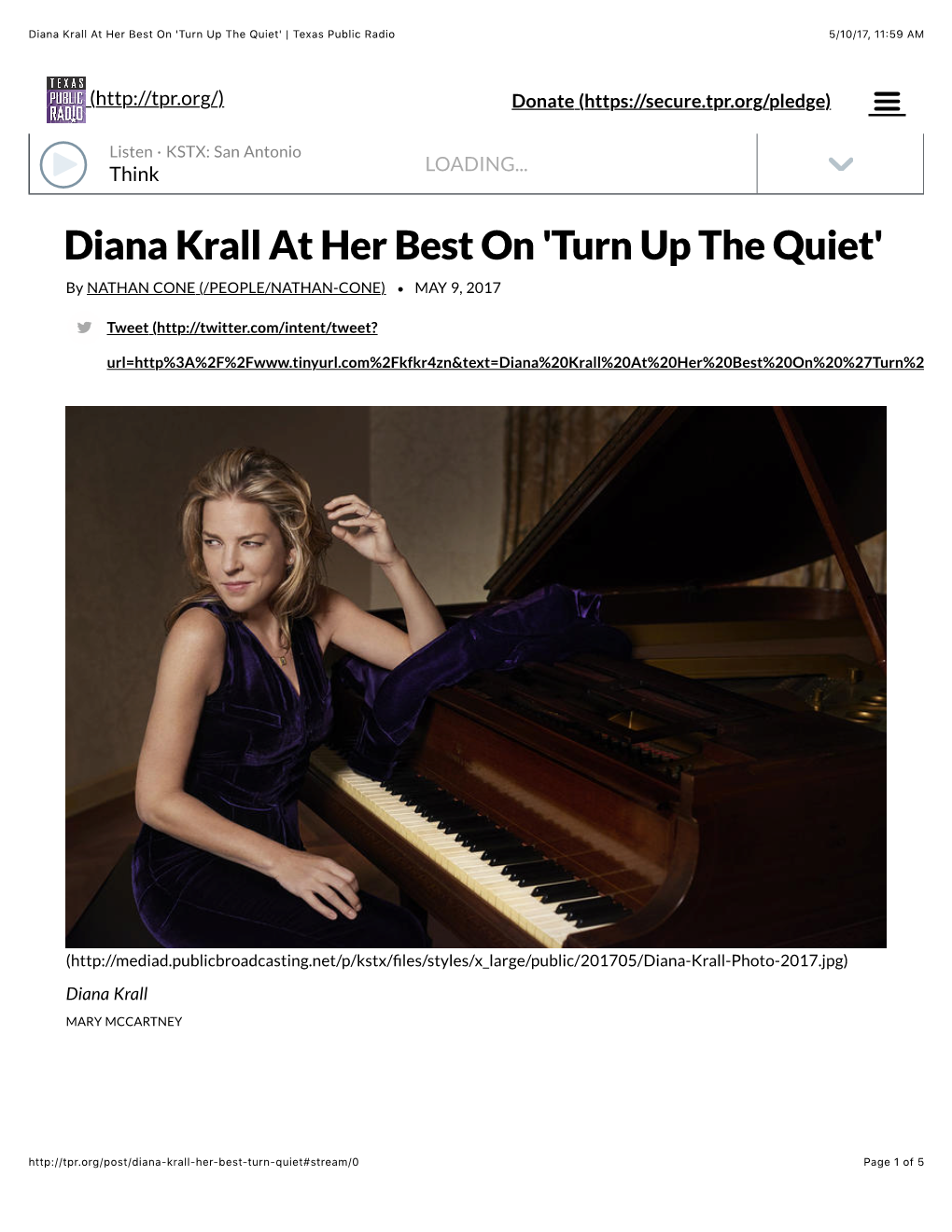 Diana Krall at Her Best on 'Turn up the Quiet' | Texas Public Radio 5/10/17, 11:59 AM