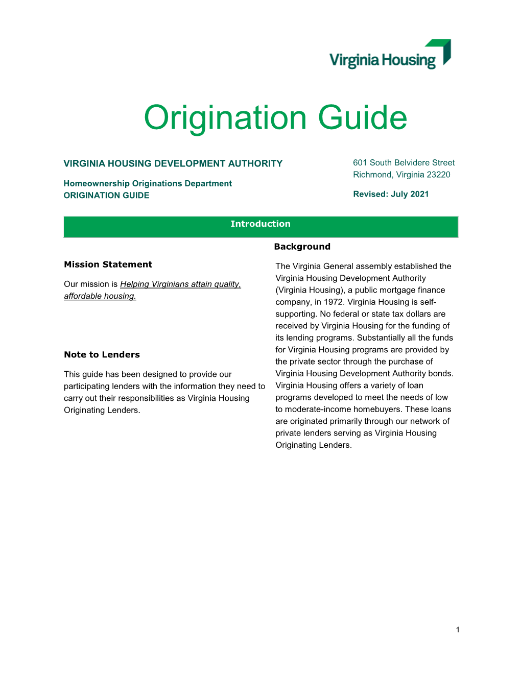 Origination Guide