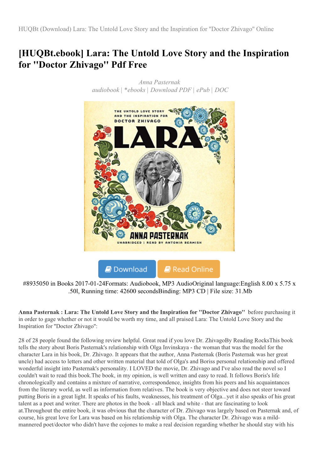 Lara: the Untold Love Story and the Inspiration for ''Doctor Zhivago'' Online