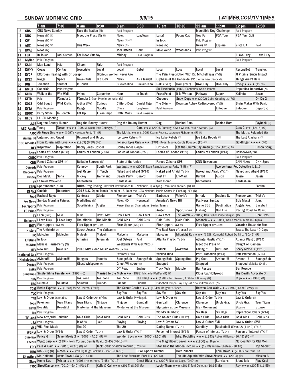 Sunday Morning Grid 9/6/15 Latimes.Com/Tv Times