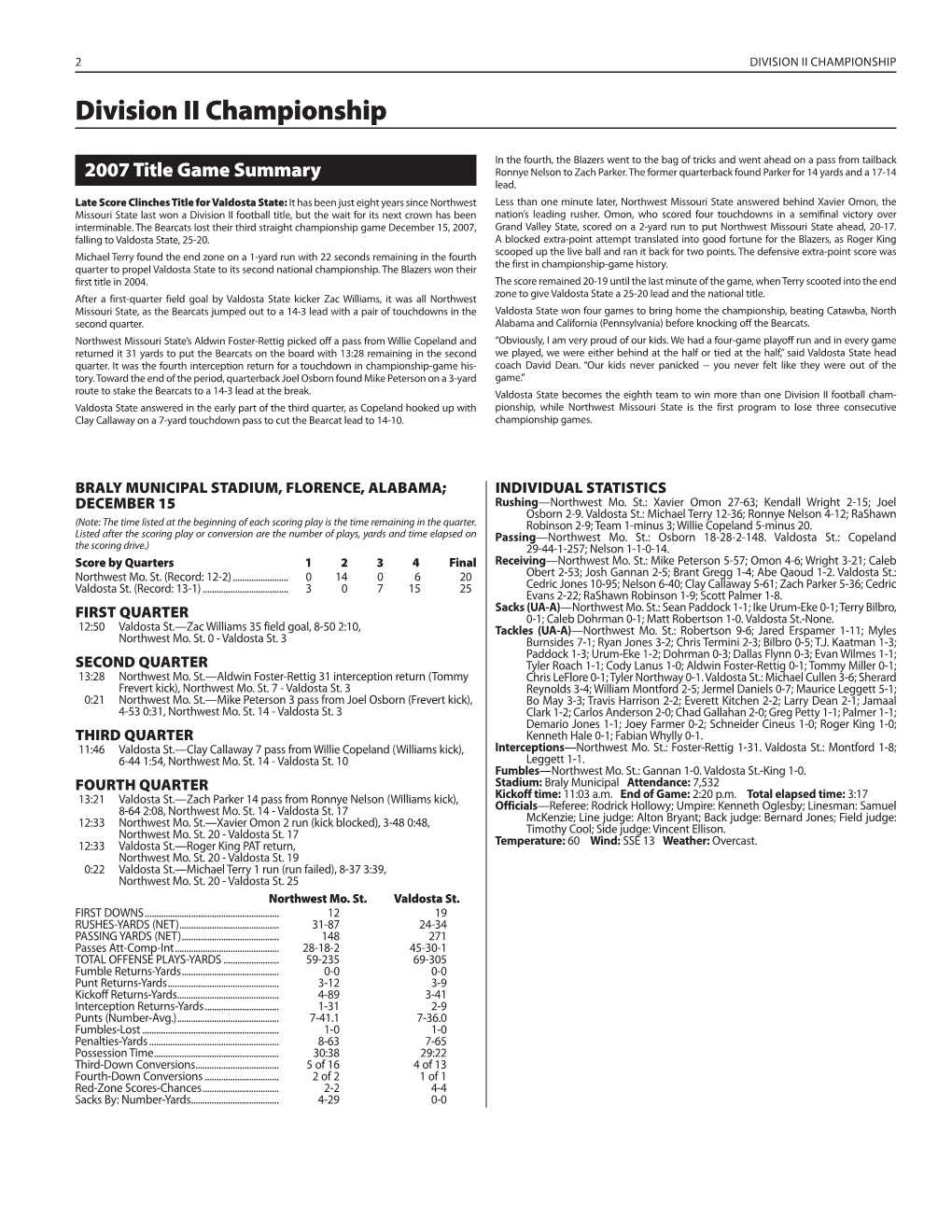 NCAA Division II-III Football Records (Championships)