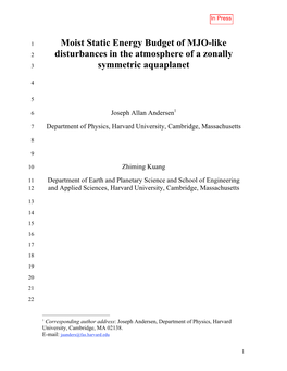 Moist Static Energy Budget of MJO-Like Disturbances in The