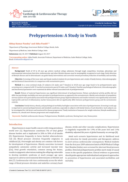 Prehypertension: a Study in Youth