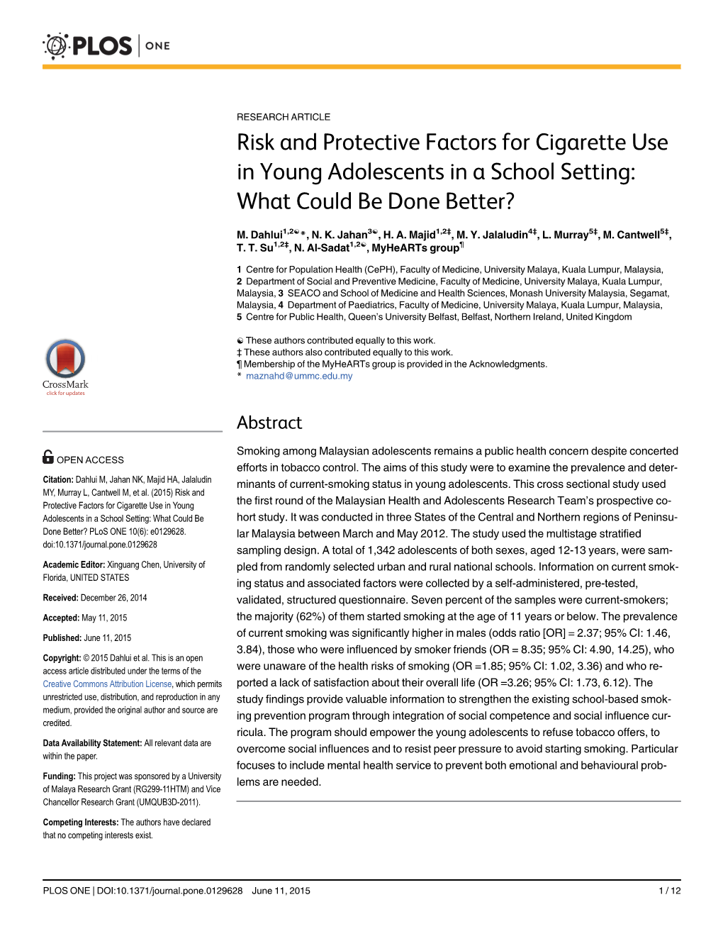 Risk and Protective Factors for Cigarette Use in Young Adolescents in a School Setting: What Could Be Done Better?