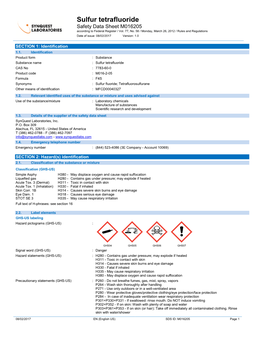 Sulfur Tetrafluoride Safety Data Sheet M016205 According to Federal Register / Vol