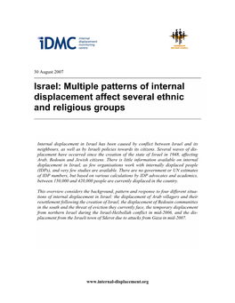 Israel: Multiple Patterns of Internal Displacement Affect Several Ethnic and Religious Groups