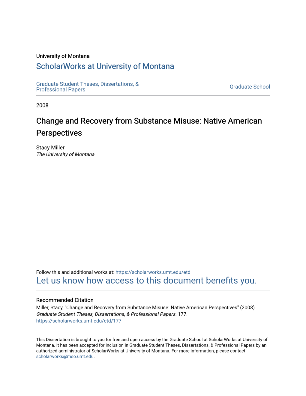 Change and Recovery from Substance Misuse: Native American Perspectives