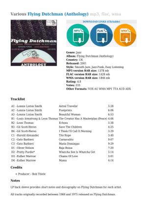 Various Flying Dutchman (Anthology) Mp3, Flac, Wma
