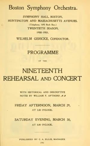 NINETEENTH REHEARSAL and CONCERT