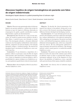 Hematogenic Hepatic Abscess in a Patient Presenting Fever of Unknown Origin