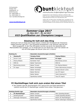 Giesing 81 Holt Sich Das Ding Giesing 81 Holt Am Ende Einer Langen Saison Verdient Den Henkelpott Der Champions League Sommer-Liga 2017