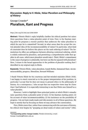 Pluralism, Kant and Progress