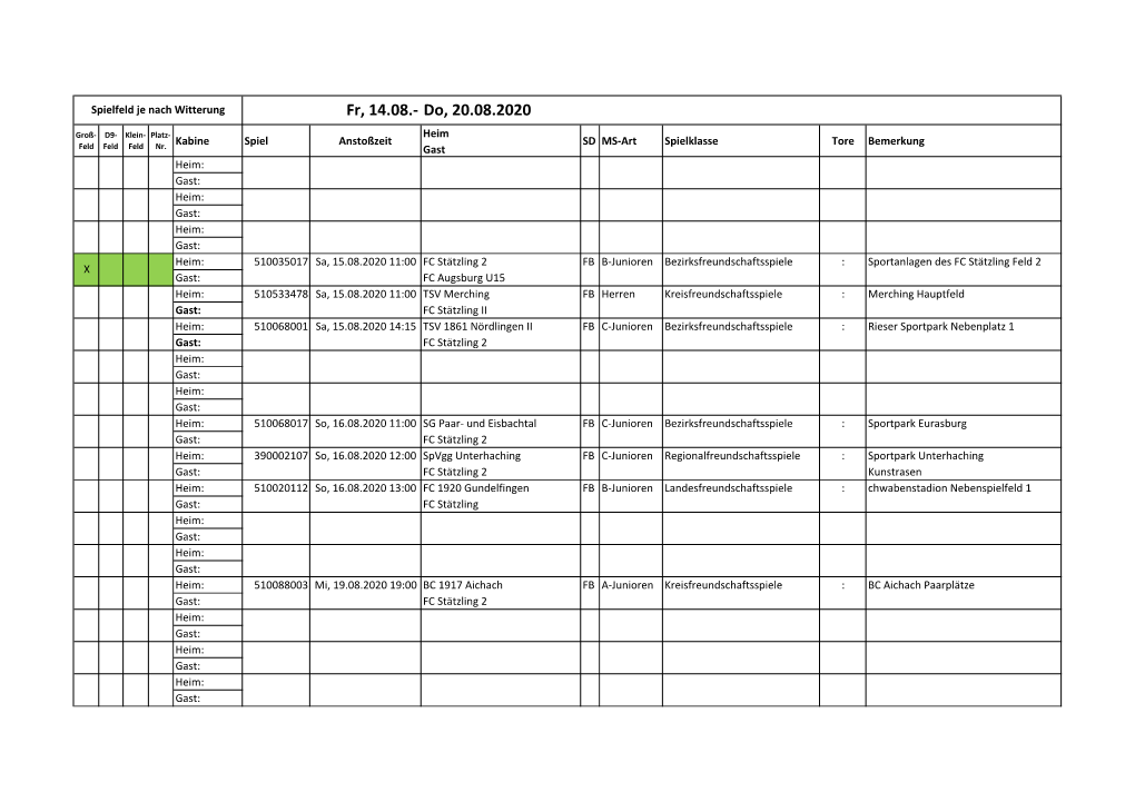Fr, 14.08.- Do, 20.08.2020