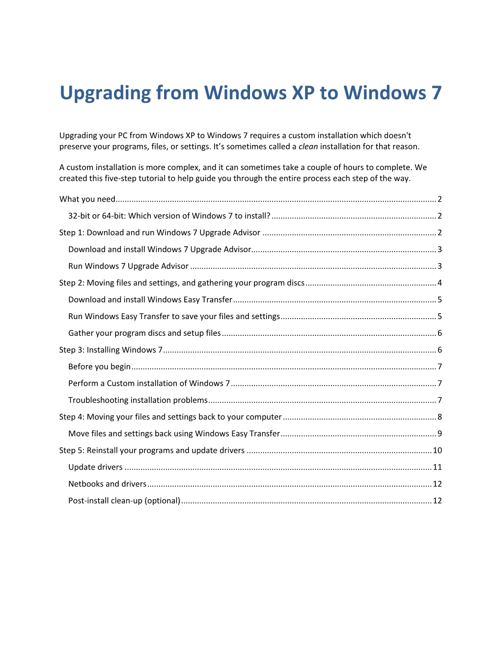 Upgrading from Windows XP to Windows 7