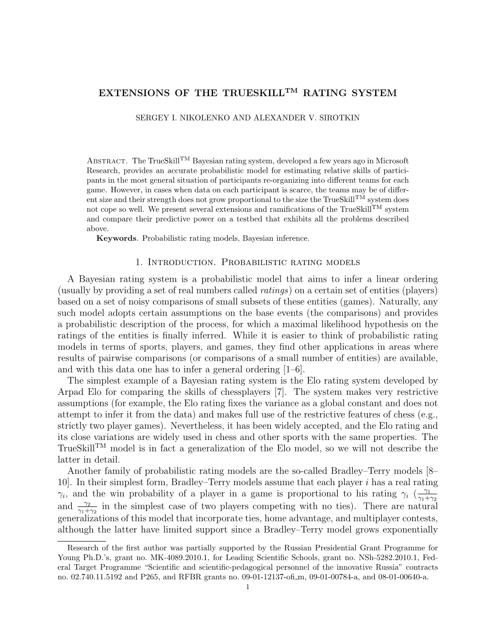Extensions of the Trueskilltm Rating System