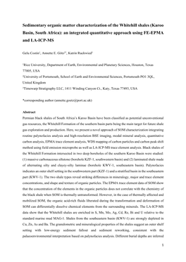 Sedimentary Organic Matter Characterization of the Whitehill Shales (Karoo Basin, South Africa): an Integrated Quantitative Approach Using FE-EPMA and LA-ICP-MS