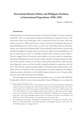 Postcolonial Identity Politics and Philippine Pavilions in International Expositions, 1958–1992