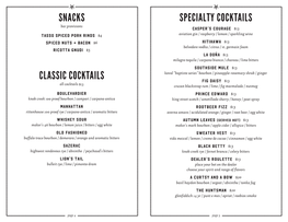 Snacks Classic Cocktails Specialty Cocktails