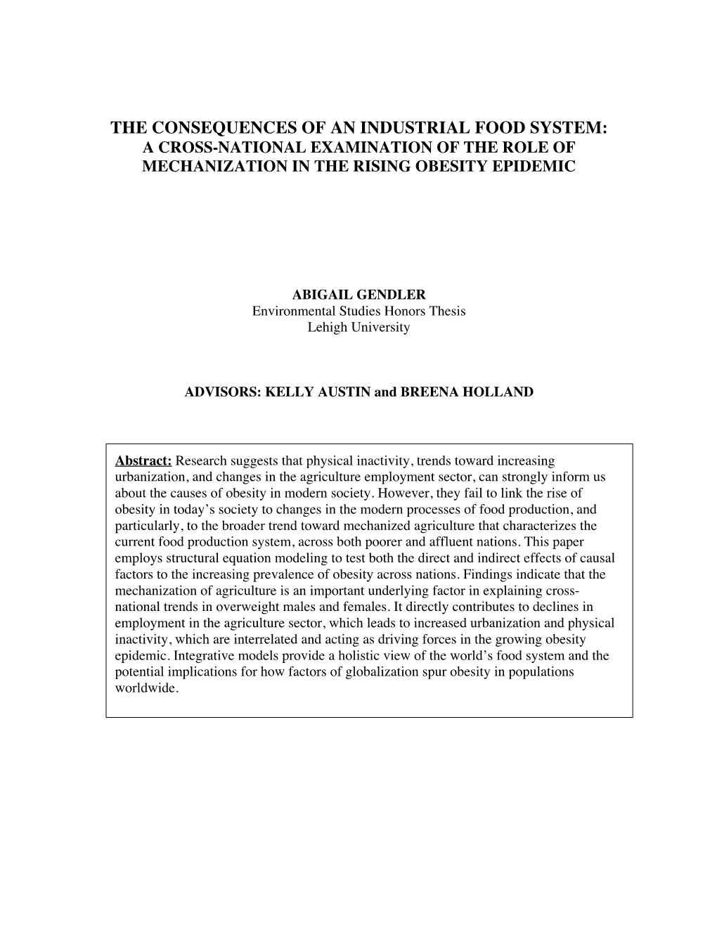 The Consequences of an Industrial Food System: a Cross-National Examination of the Role of Mechanization in the Rising Obesity Epidemic