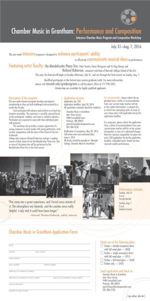 Chamber Music in Grantham: Performance and Composition Intensive Chamber Music Program and Composition Workshop