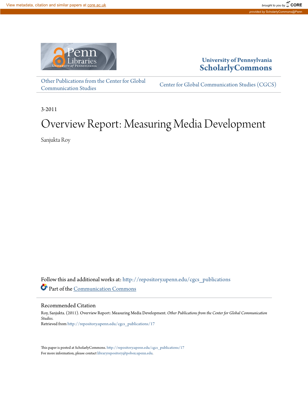 Measuring Media Development Sanjukta Roy