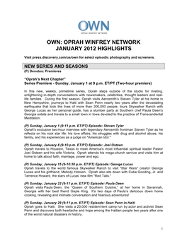 Oprah Winfrey Network January 2012 Highlights