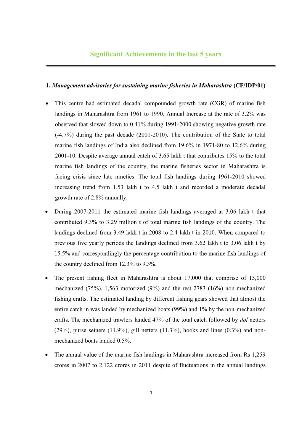 Significant Achievements in the Last 5 Years