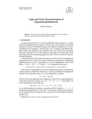 Angle and Circle Characterizations of Tangential Quadrilaterals