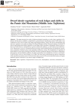 Dwarf Shrub Vegetation of Rock Ledges and Clefts in the Pamir Alai Mountains (Middle Asia: Tajikistan)