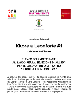Kkore a Leonforte #1 Laboratorio Di Teatro