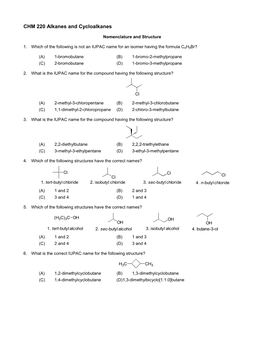 CHM 220 Alkanes and Cycloalkanes