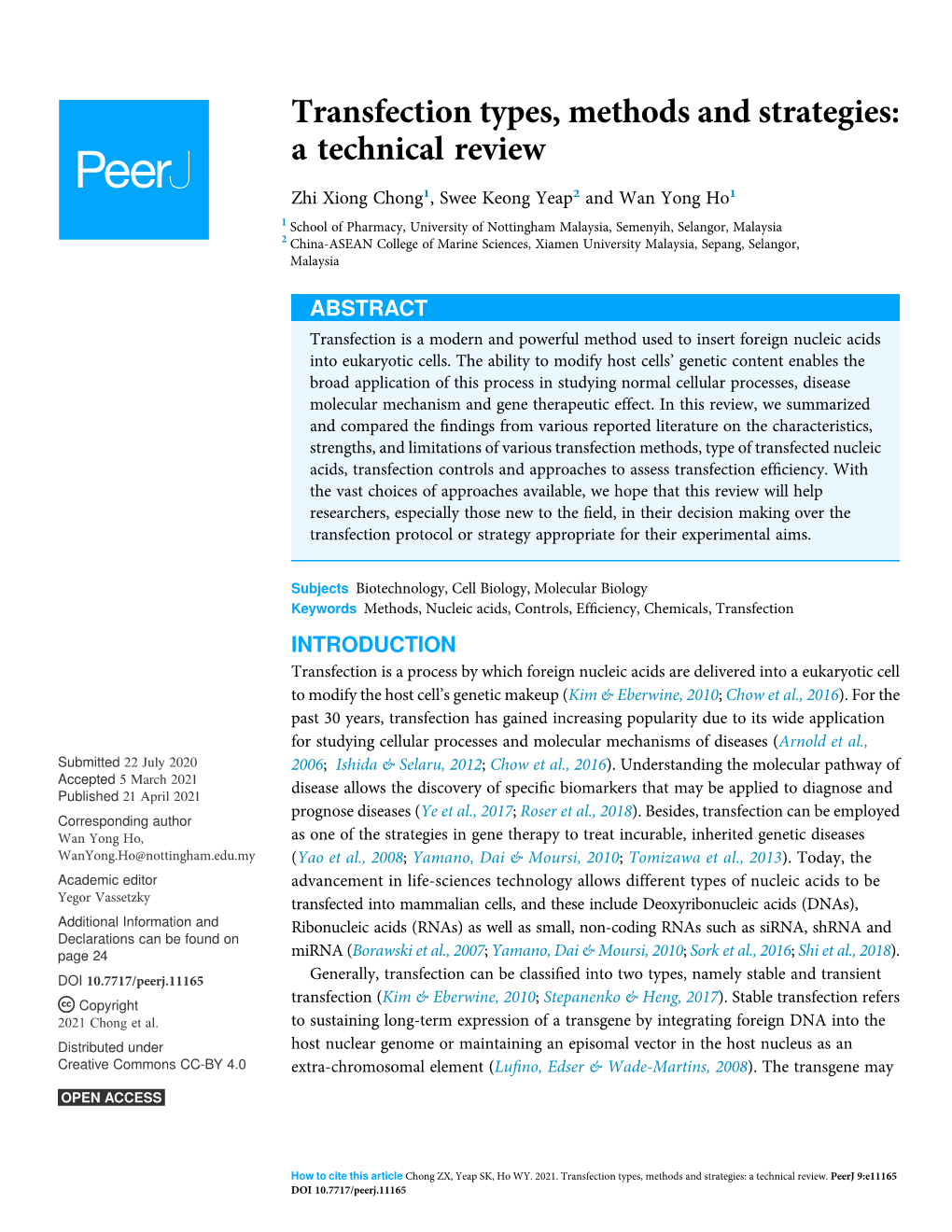 Transfection Types, Methods and Strategies: a Technical Review