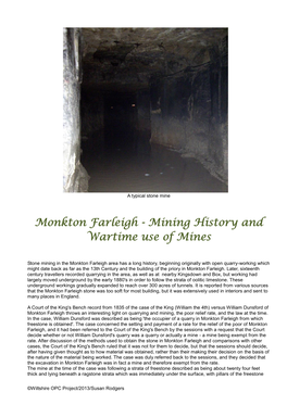 Monkton Farleigh - Mining History and Wartime Use of Mines