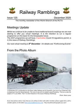 Railway Ramblings Issue 125 December 2020 the Monthly Newsletter of the Hitchin Branch of the RCTS