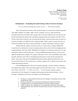 Zachary Pogue Science, Technology, and Society 145 History of Computer Game Design: Technology, Culture, and Business April 20, 2001