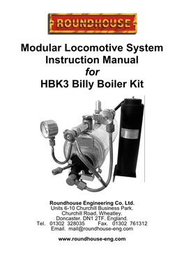 Modular Locomotive System Instruction Manual for HBK3 Billy Boiler Kit