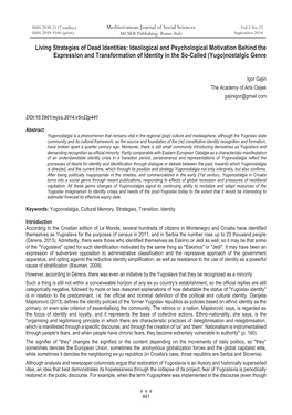 Ideological and Psychological Motivation Behind the Expression and Transformation of Identity in the So-Called (Yugo)Nostalgic Genre