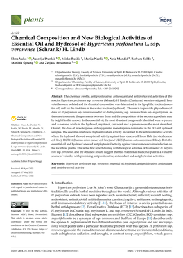 Chemical Composition and New Biological Activities of Essential Oil and Hydrosol of Hypericum Perforatum L