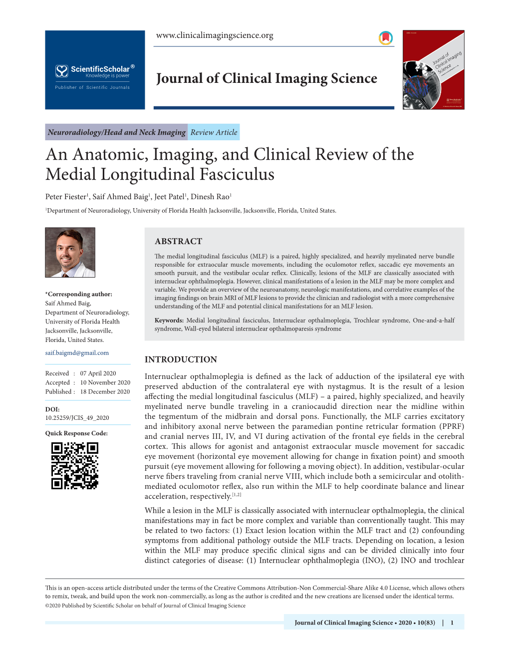 An Anatomic, Imaging, and Clinical Review of the Medial Longitudinal