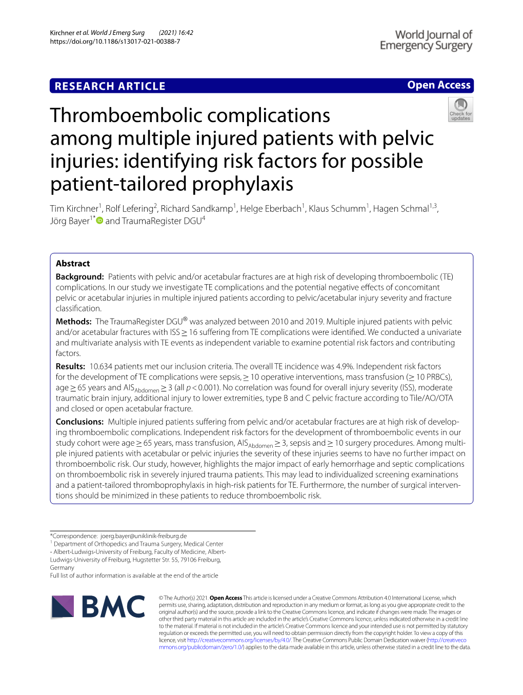 Thromboembolic Complications Among Multiple Injured Patients
