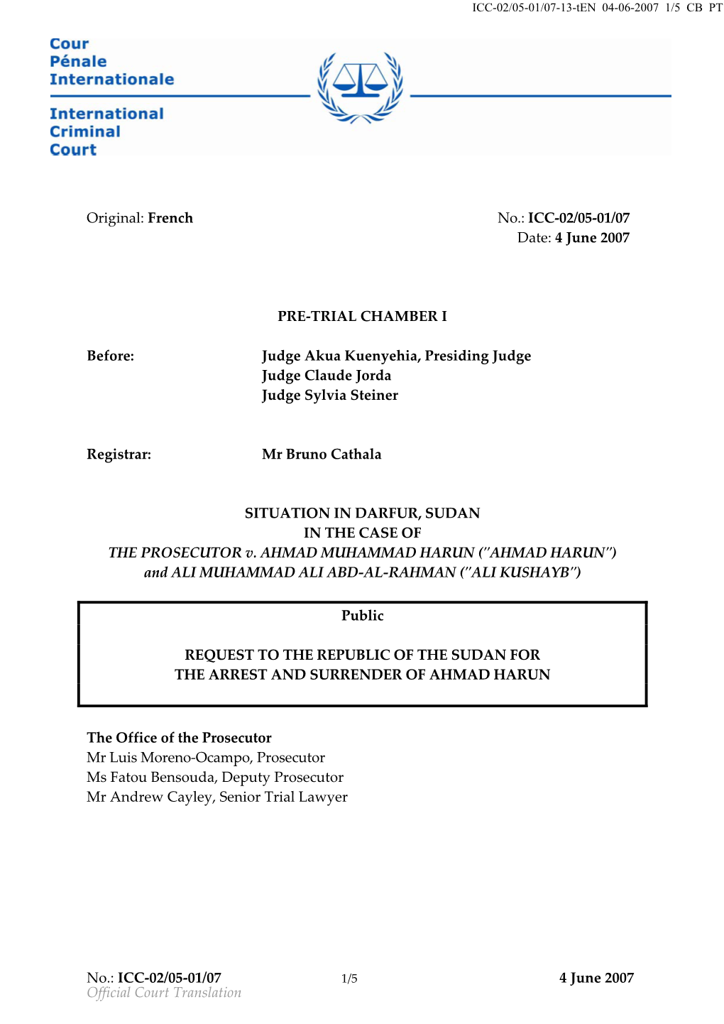 ICC-02/05-01/07 4 June 2007 Official Court Translation Original