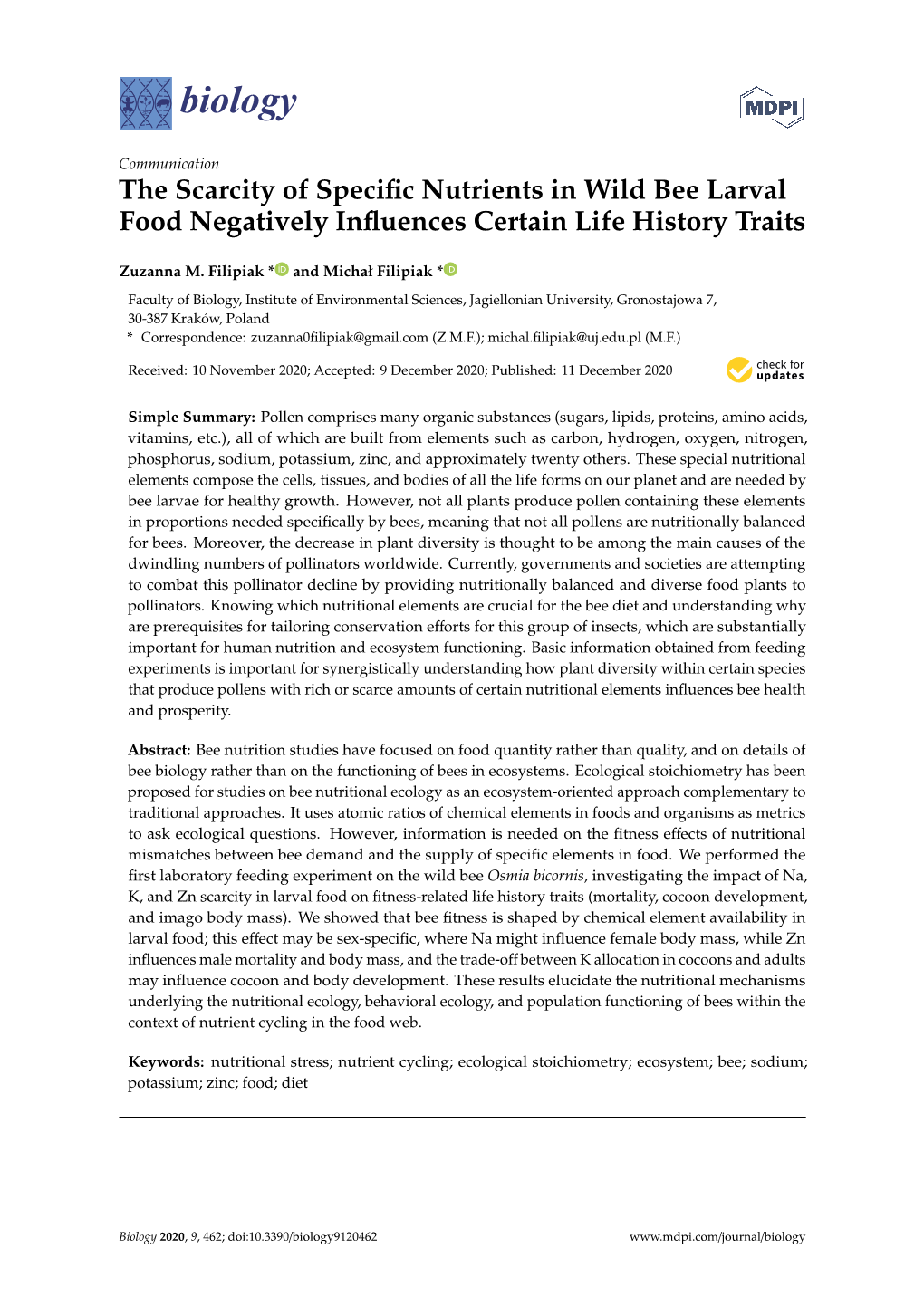 The Scarcity of Specific Nutrients in Wild Bee Larval Food Negatively