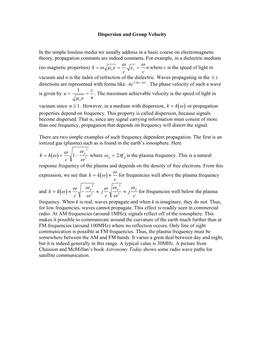 Dispersion and Group Velocity