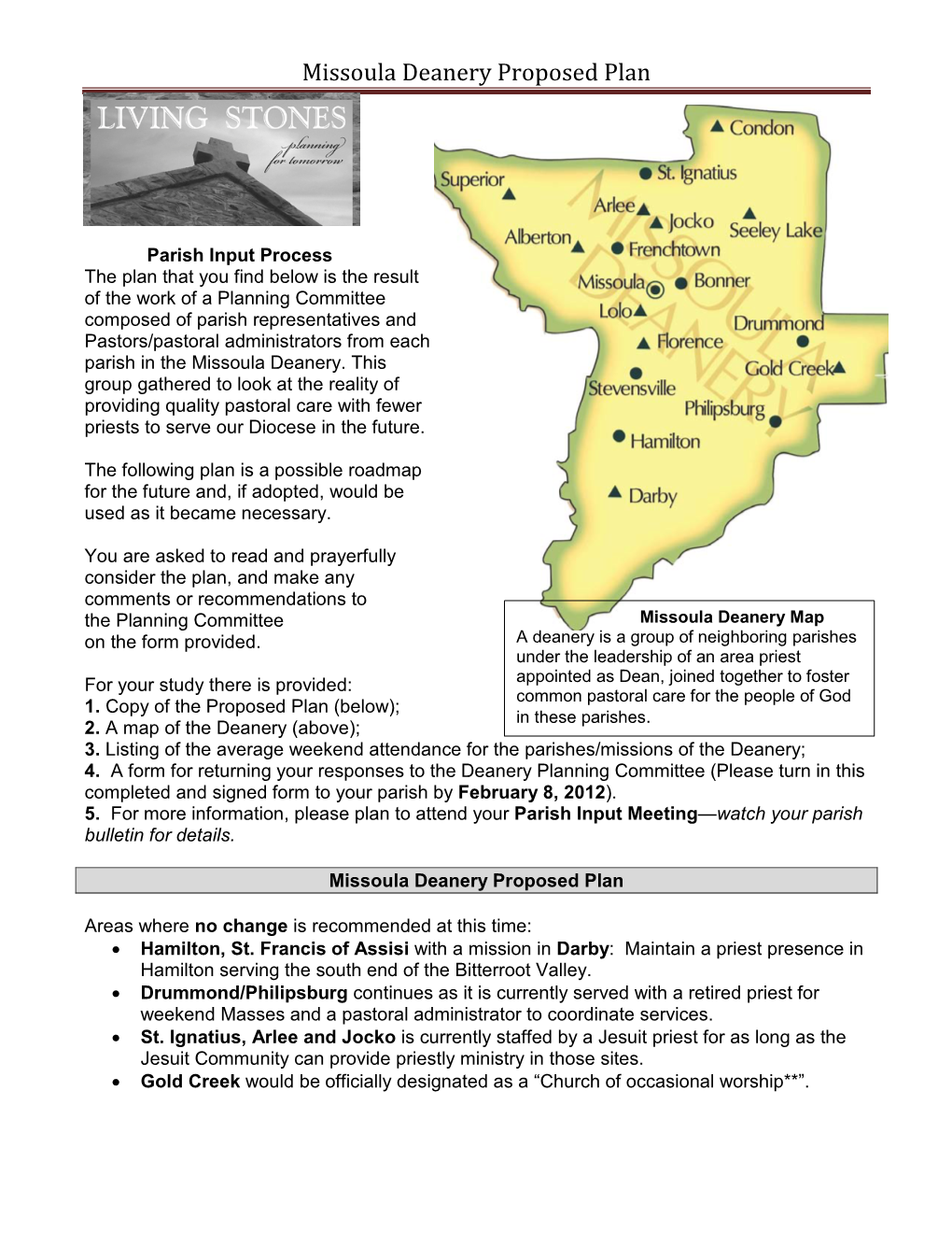 Missoula Deanery Proposed Plan