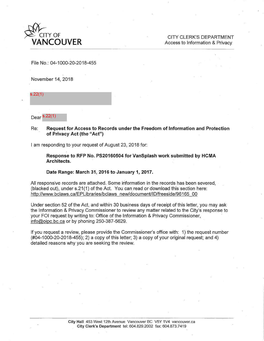 Response to RFP No. PS20160504 for Vansplash Work Submitted by HCMA Architects