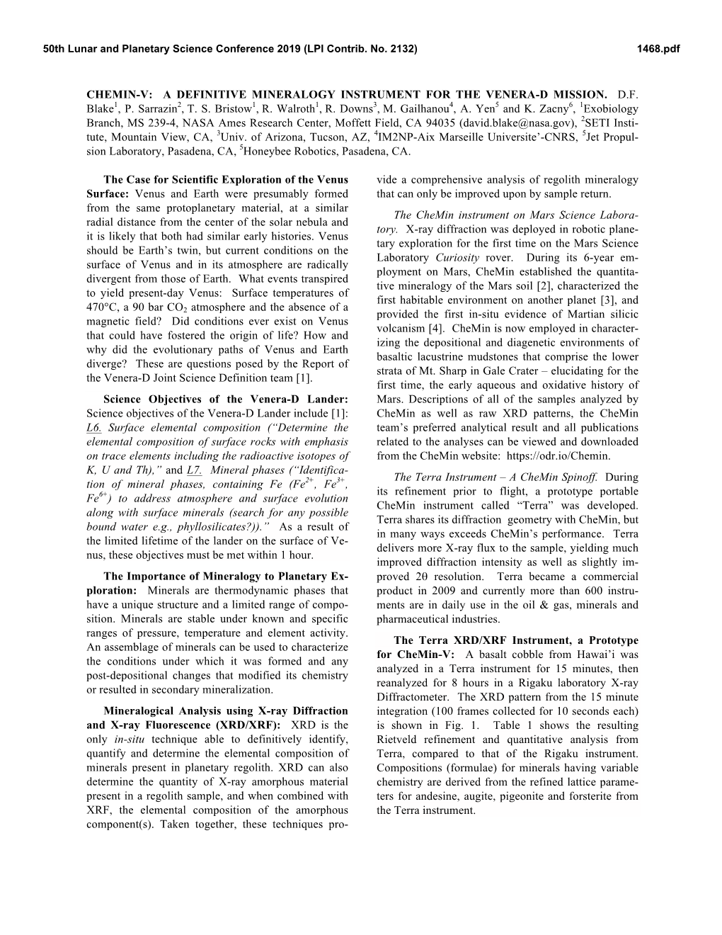 Chemin-V: a Definitive Mineralogy Instrument for the Venera-D Mission