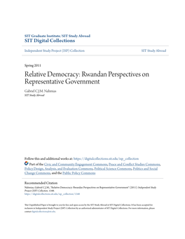 Relative Democracy: Rwandan Perspectives on Representative Government Gabriel C.J.M