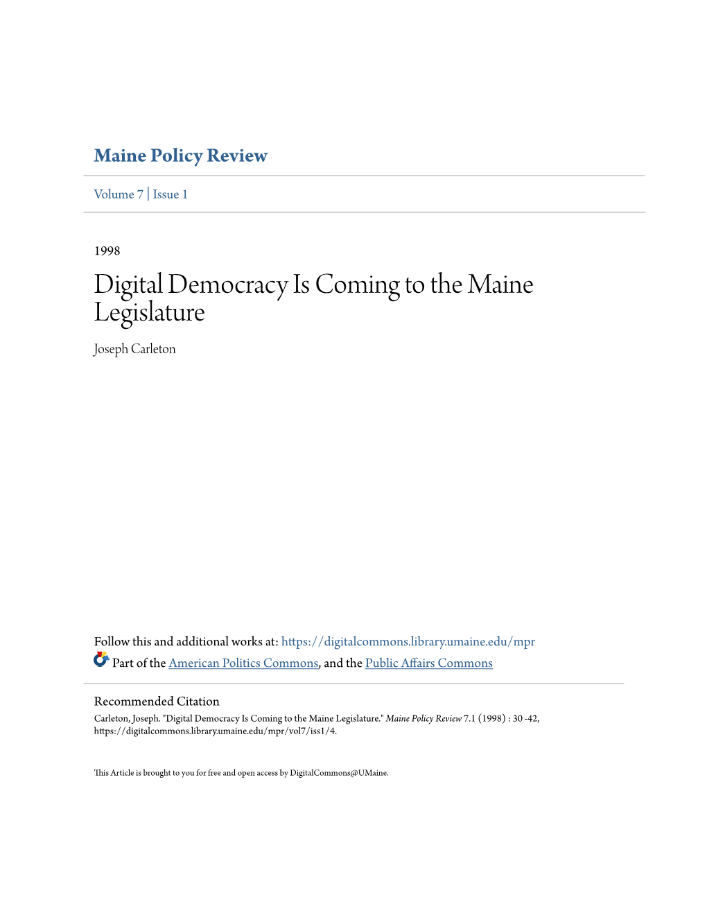 Digital Democracy Is Coming to the Maine Legislature Joseph Carleton