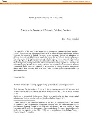 Powers As the Fundamental Entities in Philolaus' Ontology