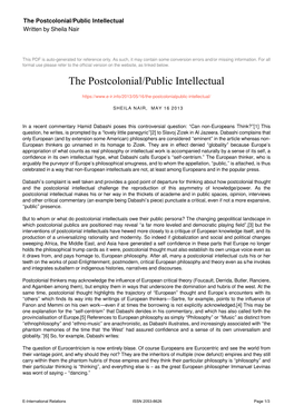 The Postcolonial/Public Intellectual Written by Sheila Nair